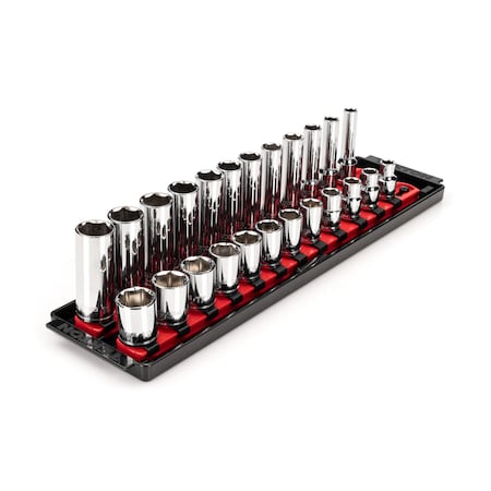Tekton 3/8 Inch Drive 6-Point Socket Set with Rails, 24-Piece (8-19 mm) SHD91215
